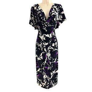 Lily Cowl Neck Purple Abstract Floral Print Short Sleeve Midi Dress Size 3X Plus